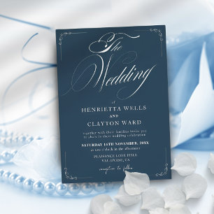 Timeless Elegance Navy and White Wedding  Invitation