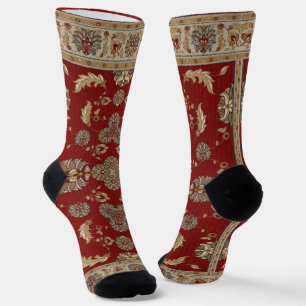 Timeless Elegance Red and Beige Classic Fabric Socks