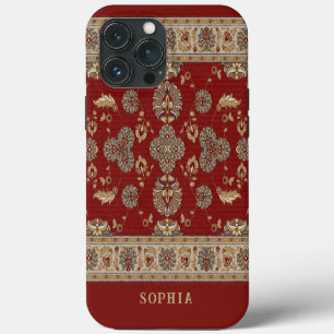 Timeless Elegance Red Beige Classic Fabric Name iPhone 13 Pro Max Case