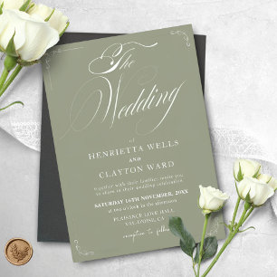 Timeless Elegance Sage Green Wedding  Invitation