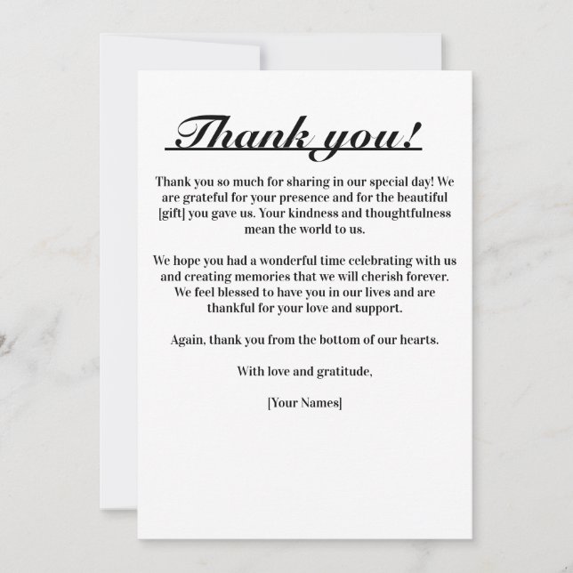Timeless Elegance Thank You Card (Front)