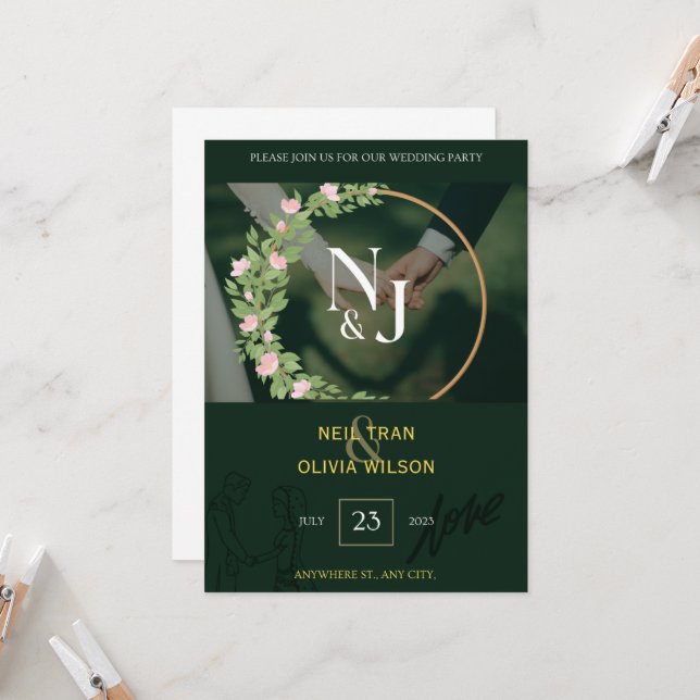 Timeless Elegance: The Floral Wedding Invitation (Front/Back In Situ)