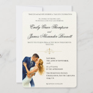 Timeless Elegance Wedding Golden Romance Couple Invitation