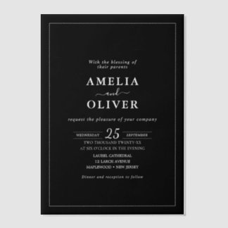 Timeless Elegant Black & White Minimalist Wedding Vellum Invitations