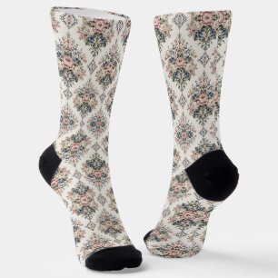 Timeless Elegant Botanical Medallions Socks