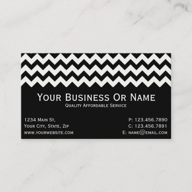 Timeless Elegant, Classic Black And White Chevron Business Card (Front)