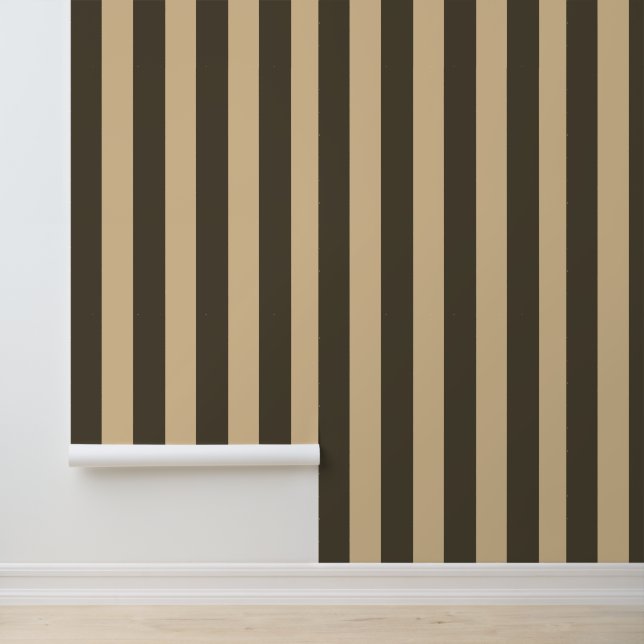 Timeless Elegant Dark Brown Beige Stripes Wallpaper (Application)