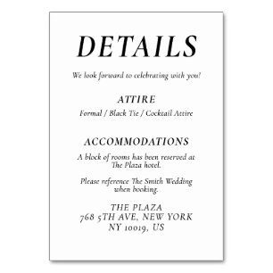 Timeless Elegant White Wedding Detail Cards
