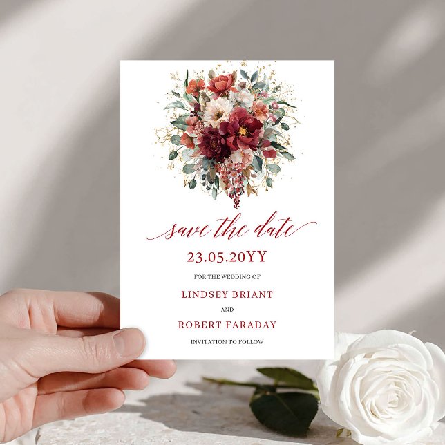 Timeless Fall Maroon Gold Floral Save The Date (Timeless Fall Maroon Gold Floral Save The Date

)