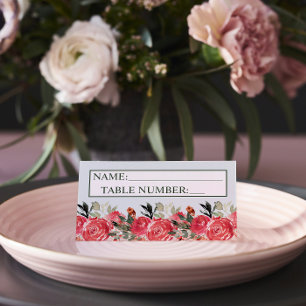 Timeless Floral Blush Red Greenery Classic Wedding Place Card