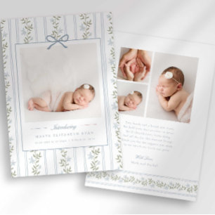 Timeless Floral Bow Photo Birth Announcement