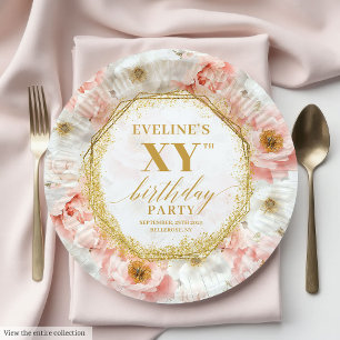 Timeless Floral Dusty Pink Birthday Paper Plates