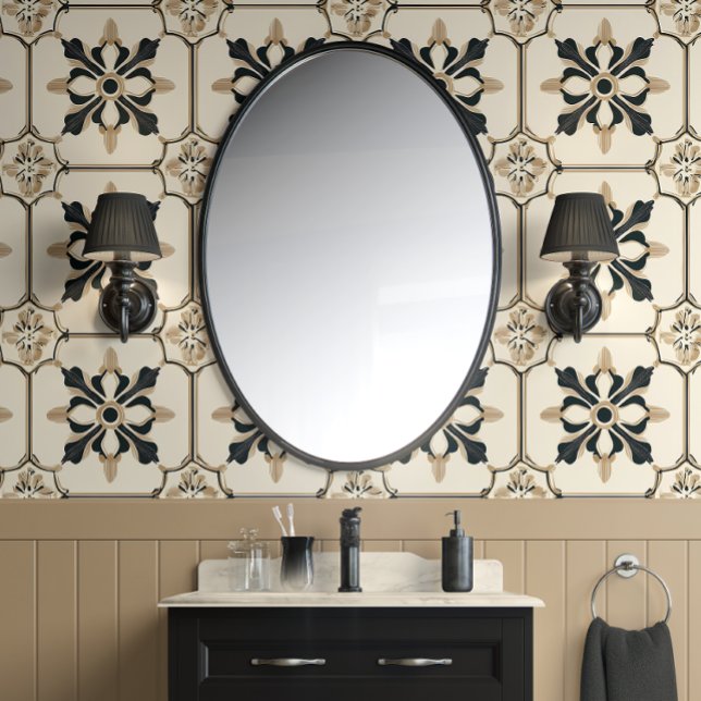 Timeless Floral Motif - Black & Gold - Traditional Wallpaper (Elegant Revival Peel and Stick Wallpaper)