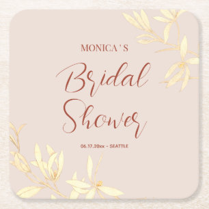 Timeless Floral Rustic Bridal Shower Square Paper Coaster