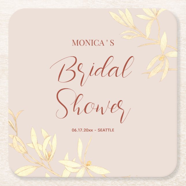 Timeless Floral Rustic Bridal Shower Square Paper Coaster (Front)