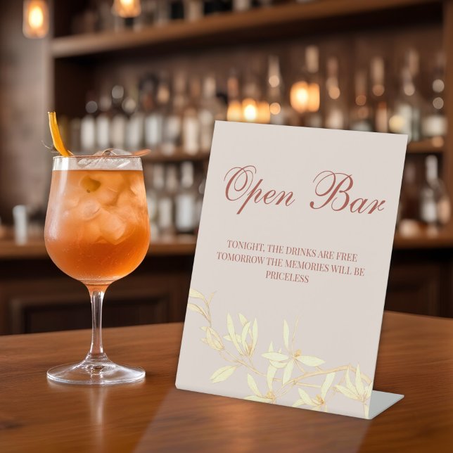 Timeless Floral Rustic Open Bar  Pedestal Sign (Creator Uploaded)