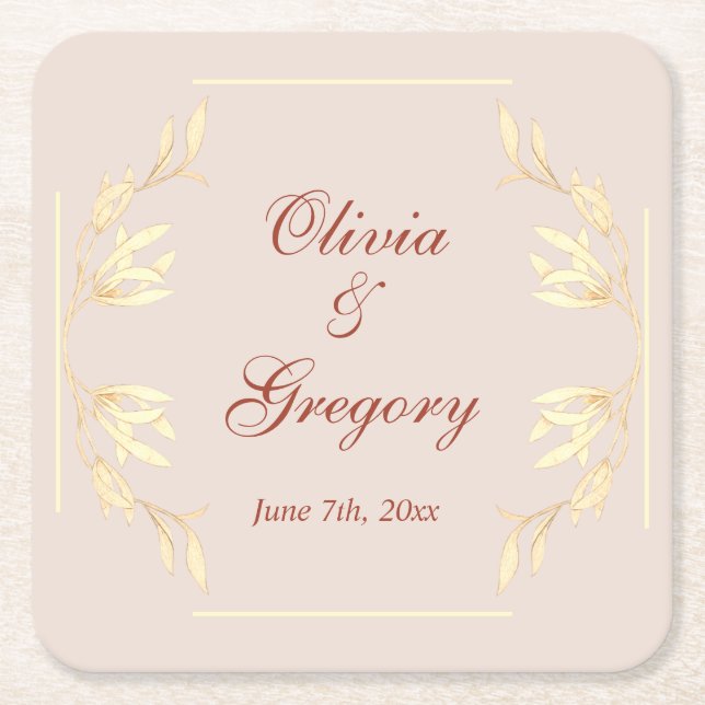 Timeless Floral Rustic  Wedding  Square Paper Coaster (Front)