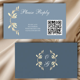 Timeless Floral Symphony in Blue Wedding QR RSVP Enclosure Card