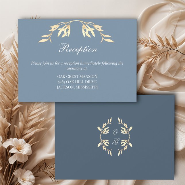 Timeless Floral Symphony in Blue Wedding Reception Enclosure Card (Creator Uploaded)