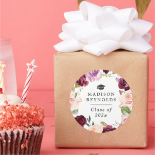 Timeless Floral Wreath Graduation Favour Classic Round Sticker