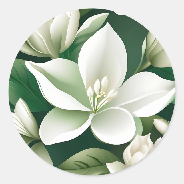 Timeless Gardenia  Floral Pattern Classic Round Sticker (Front)