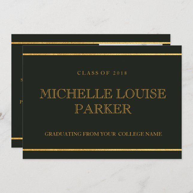 Timeless Gold Green Photo Graduation Invitation (Front/Back)