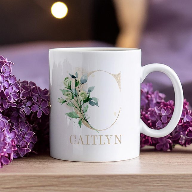 Timeless Gold Monogram C Floral Accent Coffee Mug (Creator Uploaded)