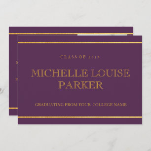 Timeless Gold Purple Photo  Graduation Invitation