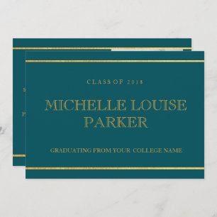 Timeless Gold Teal Photo  Graduation Invitation