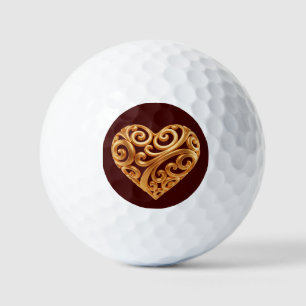 Timeless Golden Heart Symbol of Love Golf Balls