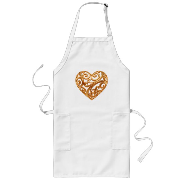 Timeless Golden Heart Symbol of Love Long Apron (Front)