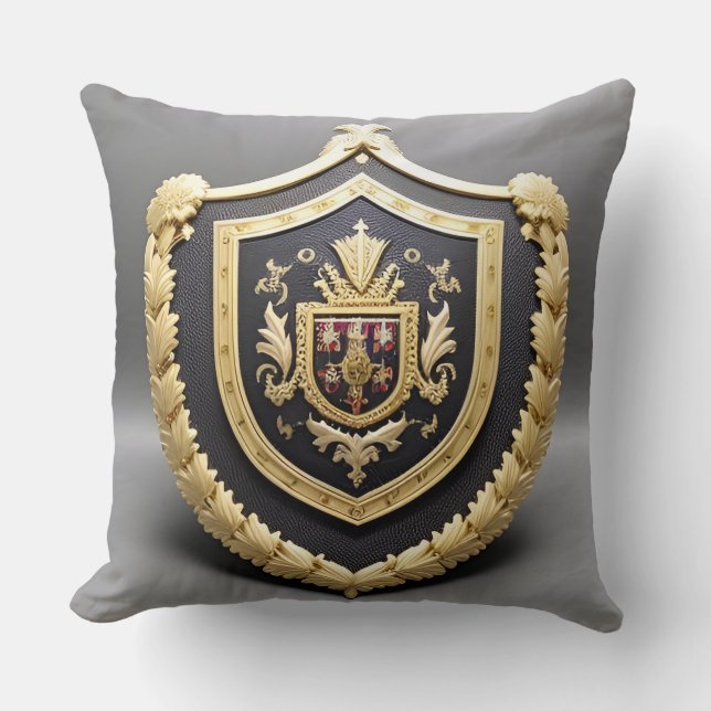 Timeless Golden Ornamental Crest with Shield Cushion (Front)