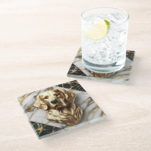 Timeless Golden Retriever Marble Elegance Glass Coaster
