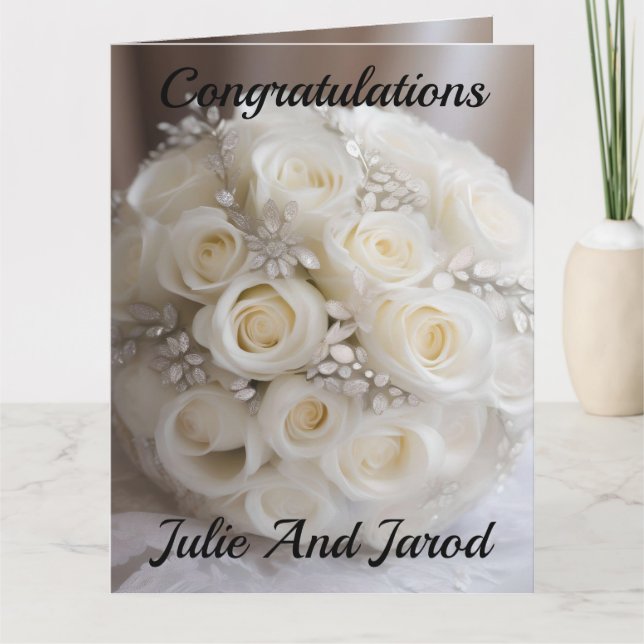 "Timeless Grace: A Topiary of White Wedding Roses" Card (Front)