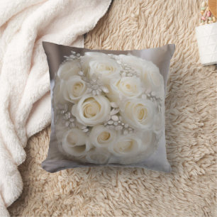 "Timeless Grace: A Topiary of White Wedding Roses" Cushion
