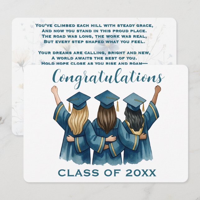 Timeless Graduation Keepsake • Blue Cap & Gown Art (Front/Back)