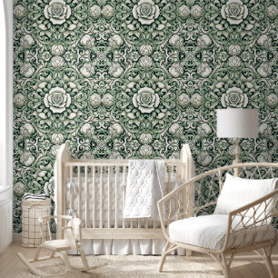 Timeless Green and White Floral Charm Wallpaper