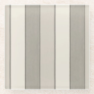Timeless Greige Painterly Cabana Stripe Pattern Glass Coaster