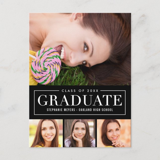 Timeless Grid EDITABLE COLOR Graduation Postcard (Front)