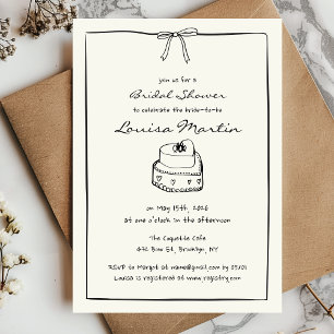 Timeless Hand-Drawn Bridal Shower Vintage Cake  Invitation