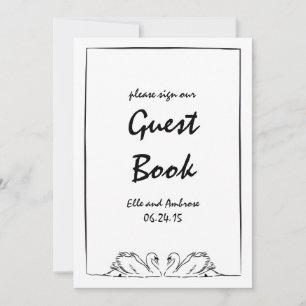 Timeless Hand Drawn Swan Wedding Guest Book Sign Invitation