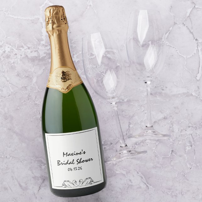 Timeless Handwritten Swan Bridal Shower Champagne Sparkling Wine Label (Elegant Custom Champagne Label - Perfect for Bridal Showers and Celebratory Toasts!)