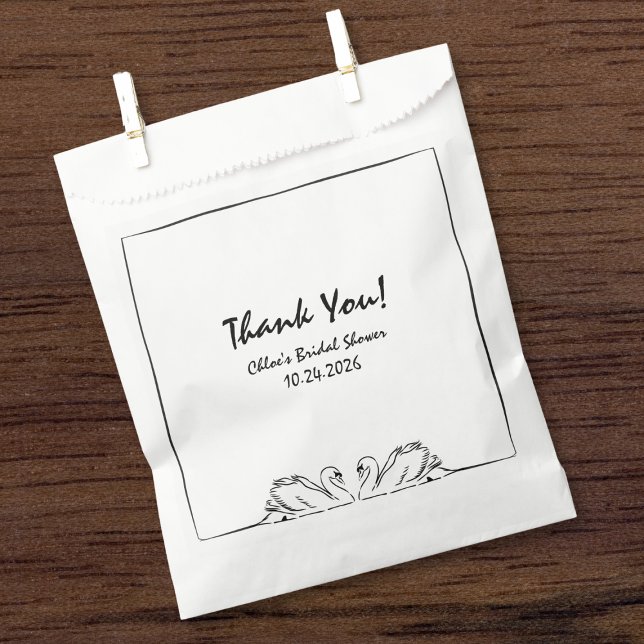Timeless Handwritten Swan Bridal Shower Thank You Favour Bag (Chic romantic swan-themed thank you bags. A stylish addition to your bridal shower celebration.)