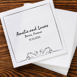 Timeless Handwritten Swan Illustration Wedding Napkin
