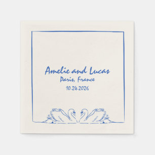Timeless Handwritten Swan Illustration Wedding Napkin