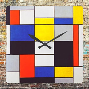 Timeless Harmony Mondrian-Inspired Art Print Square Wall Clock