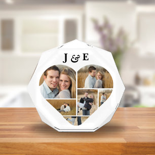 Timeless Heart Octagon Shape Monogramed Collage Photo Block