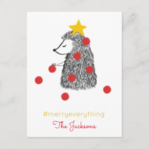 Timeless Hedgehog Tree Merry Everything Holiday Postcard