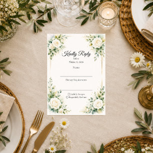 Timeless Ivory Rose Elegance Wedding RSVP Card
