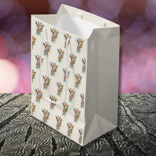 Timeless Ivory Watercolor Giraffe Pattern Medium Gift Bag